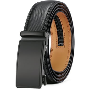 SENDEFN Leather Belt for Men Automatic Ratchet Buckle Slide Dress Casual Belts 1 3/8'' Wide, Adjustable Trim to Fit