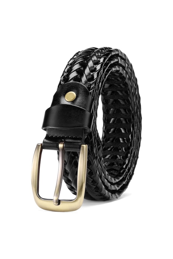 Leather Braided Belts for Men, 1 3/8" Casual Woven Leather Belt for Men Jeans Golf Dress Pants with Gift Box