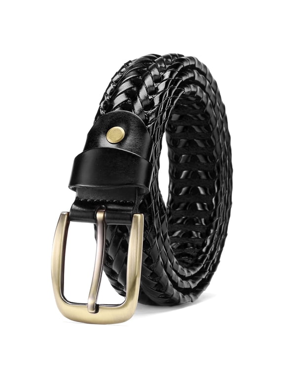 Leather Braided Belts for Men, 1 3/8" Casual Woven Leather Belt for Men Jeans Golf Dress Pants with Gift Box