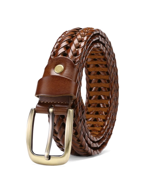 Leather Braided Belts for Men, 1 3/8" Casual Woven Leather Belt for Men Jeans Golf Dress Pants with Gift Box
