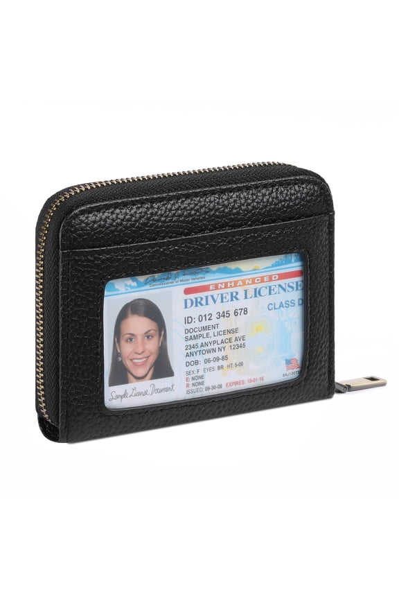 Leather Credit Card Holder Wallet for Women RFID Small Zipper Card Case with ID Window