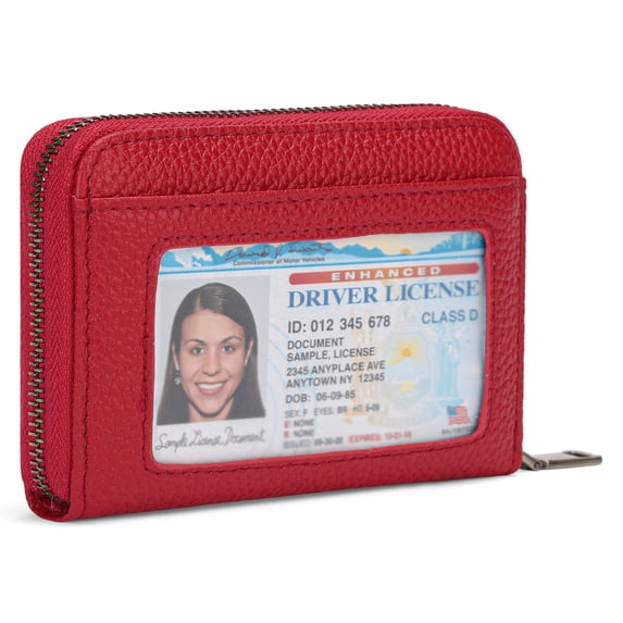 SENDEFN Leather Credit Card Holder Wallet for Women RFID Small Zipper Card Case with ID Window