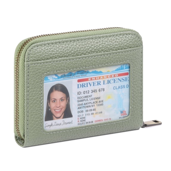 SENDEFN Leather Credit Card Holder Wallet for Women RFID Small Zipper Card Case with ID Window