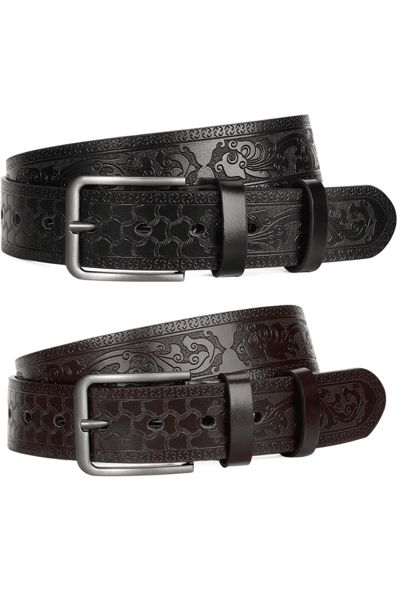 Leather Dress Belt Men 2 Pack - 1.5" Wide Mens Belts for Work Business Casual Jeans