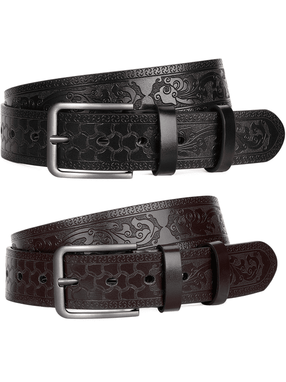Leather Dress Belt Men 2 Pack - 1.5" Wide Mens Belts for Work Business Casual Jeans