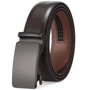 Men's Leather Belt Automatic Ratchet Buckle Slide Belt for Dress Casual Trim to Fit with Gift Box