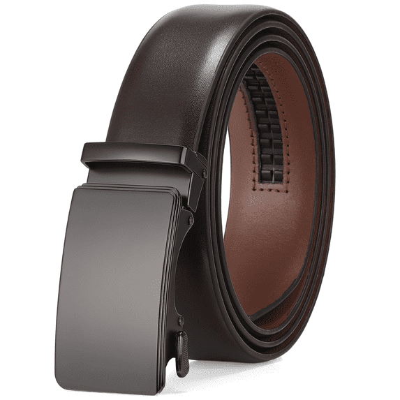 SENDEFN Men's Leather Belt Automatic Ratchet Buckle Slide Belt for Dress Casual Trim to Fit with Gift Box