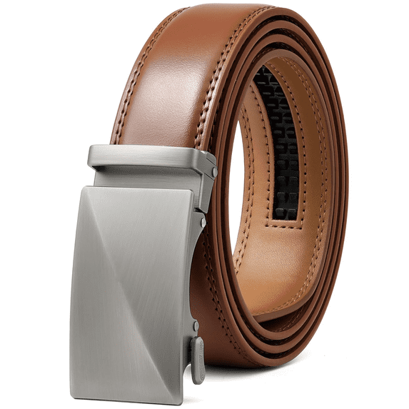 SENDEFN Men's Leather Belt Automatic Ratchet Buckle Slide Belt for Dress Casual Trim to Fit with Gift Box