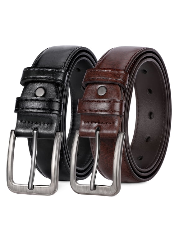 Mens Belt 2 Pack - Men Leather Belt Design for Work Business and Casual Golf Jeans-Everyday Wear,Gifts for Men