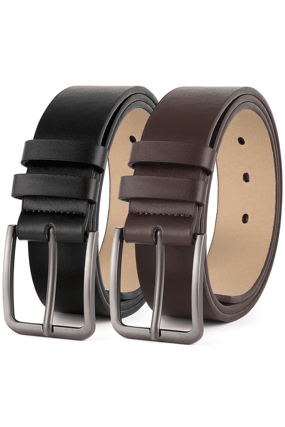 Mens Belt 2 Pack - Men Leather Belt Design for Work Business and Casual Golf Jeans-Everyday Wear,Gifts for Men