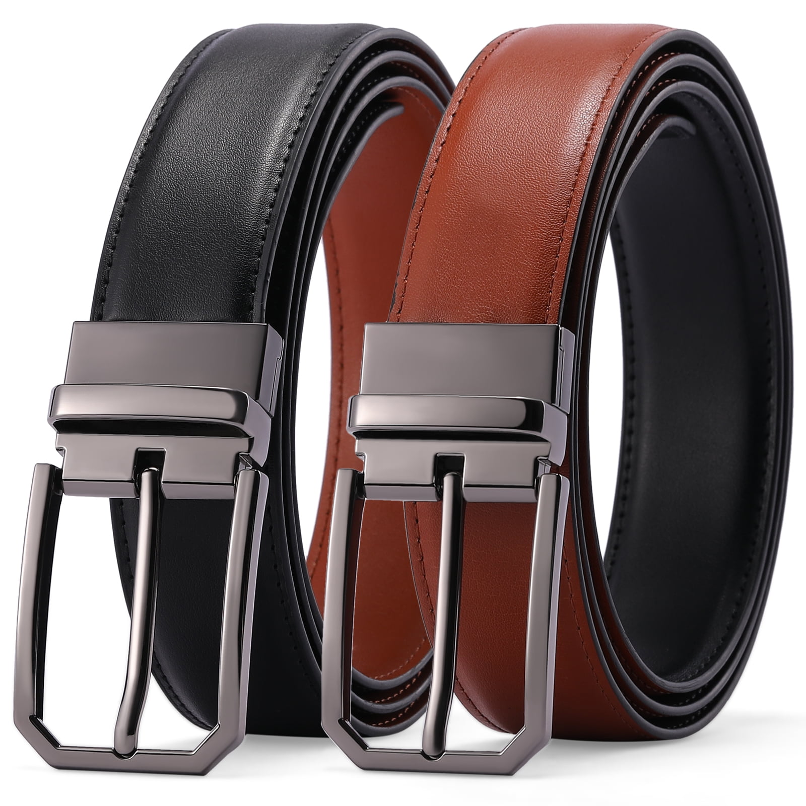 SENDEFN Mens Leather Belt Rotated Buckle Reversible Casual Jeans Dress ...