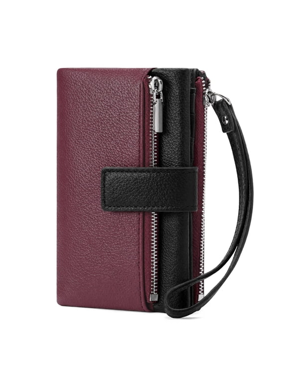 Small Womens Wallet Leather Bifold Card Holder RFID Blocking with Zipper Coin Pocket