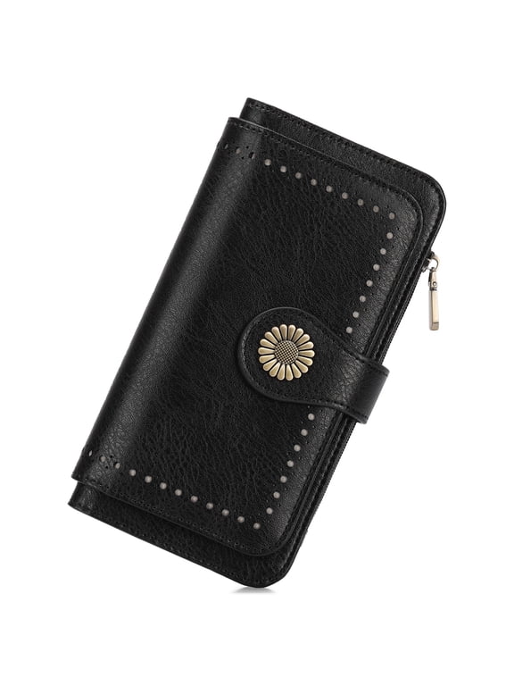Wallet Woman Leather Snap RFID Blocking Card Holder Ladies Wallet with Zipper Coin Pocket