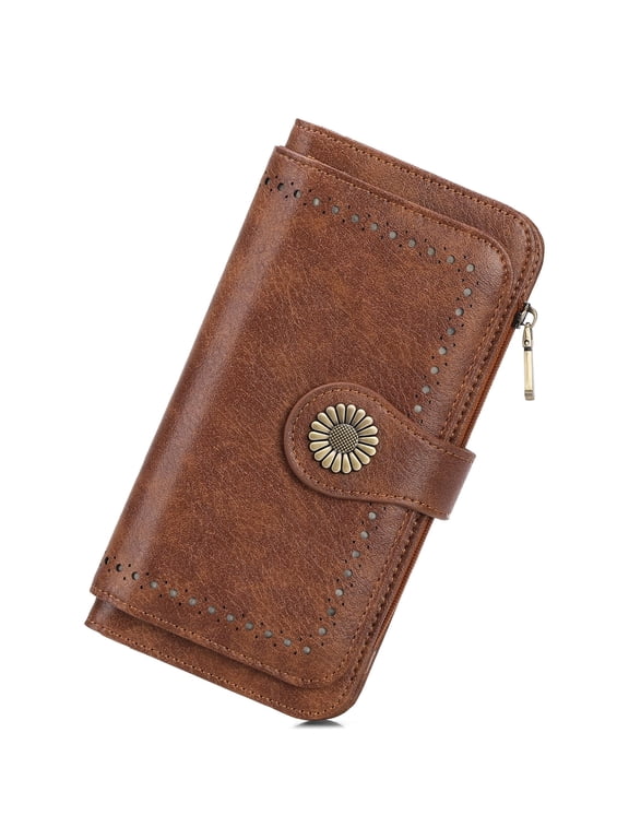 Wallet Woman Leather Snap RFID Blocking Card Holder Ladies Wallet with Zipper Coin Pocket