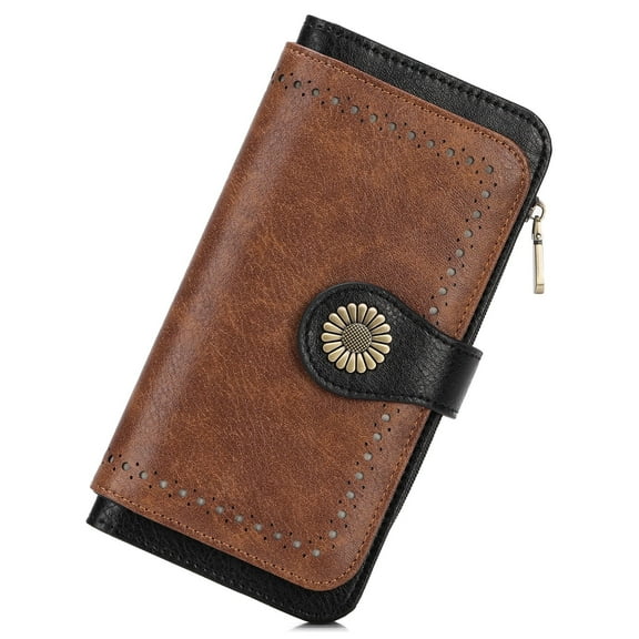 SENDEFN Wallet Woman Leather Snap RFID Blocking Card Holder Ladies Wallet with Zipper Coin Pocket