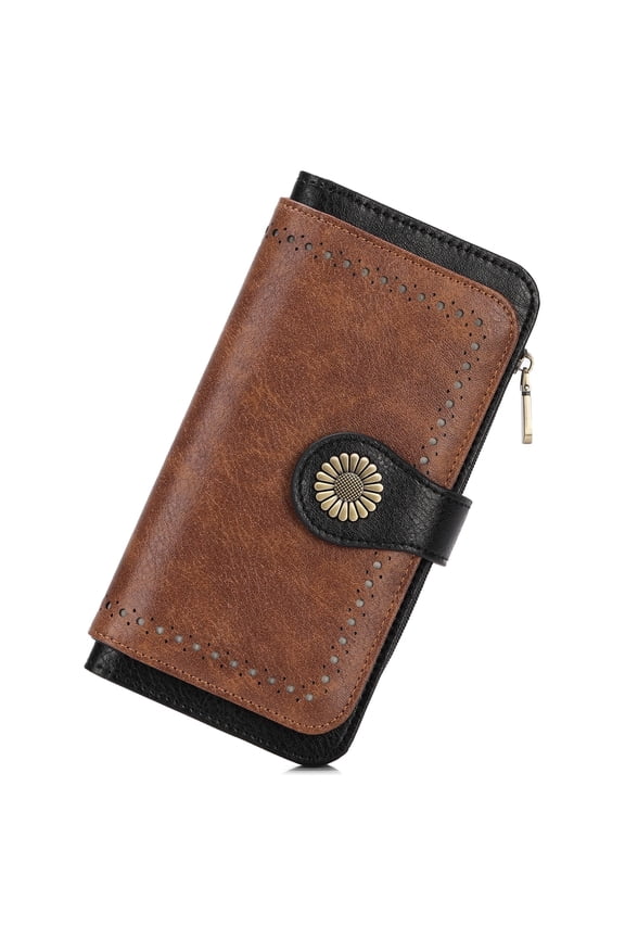 Wallet Woman Leather Snap RFID Blocking Card Holder Ladies Wallet with Zipper Coin Pocket