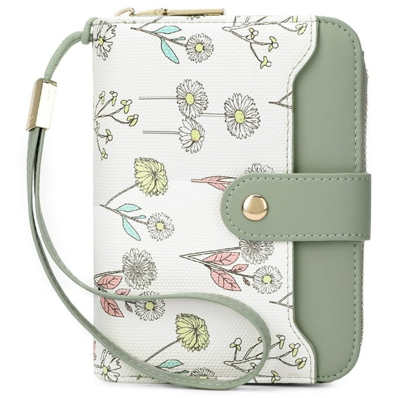 SENDEFN Women Floral Flower Wallet Small Bifold Zipper Coin Pocket Purse RFID Credit Card Holder Purse with ID Windows