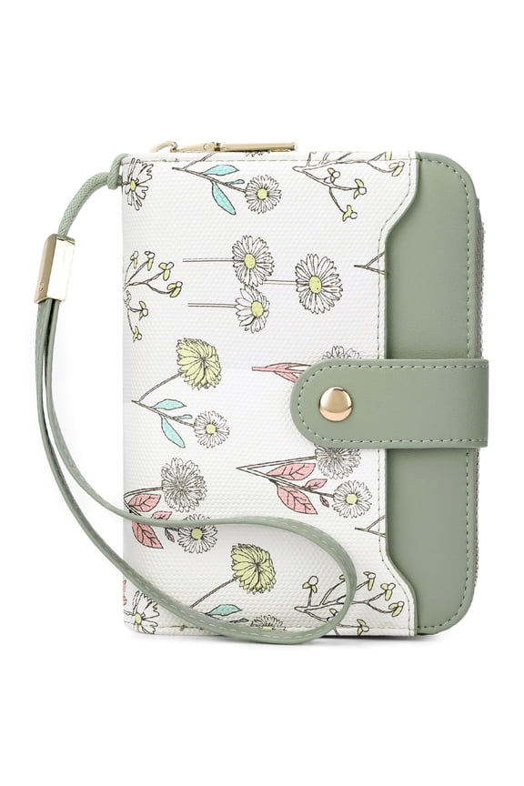 Women Floral Flower Wallet Small Bifold Zipper Coin Pocket Purse RFID Credit Card Holder Purse with ID Windows