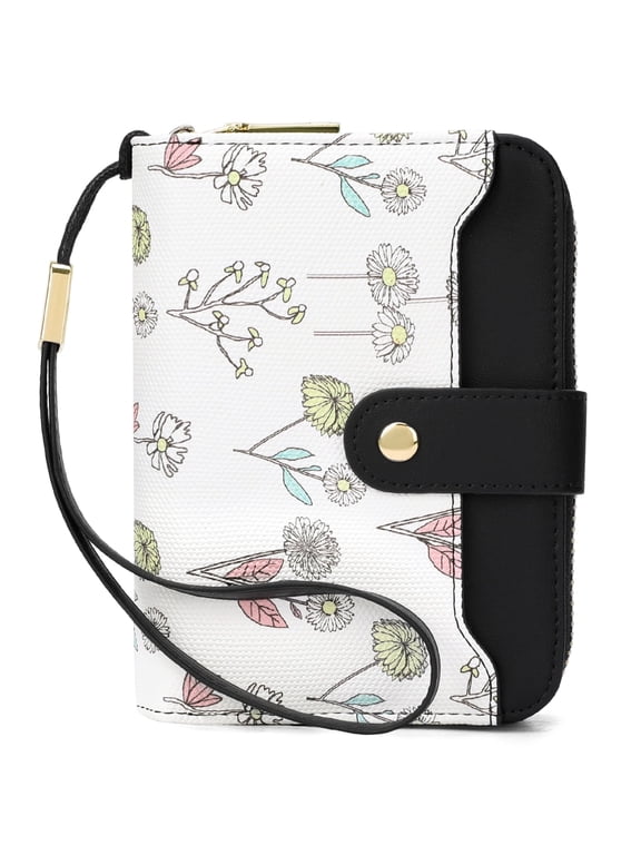 Women Floral Flower Wallet Small Bifold Zipper Coin Pocket Purse RFID Credit Card Holder Purse with ID Windows