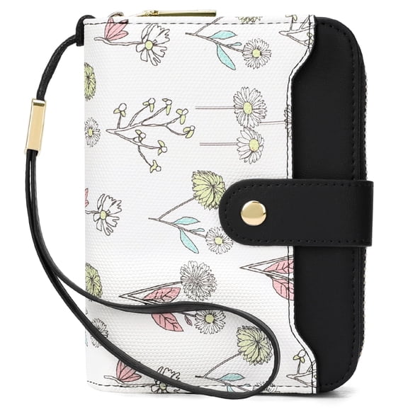 SENDEFN Women Floral Flower Wallet Small Bifold Zipper Coin Pocket Purse RFID Credit Card Holder Purse with ID Windows