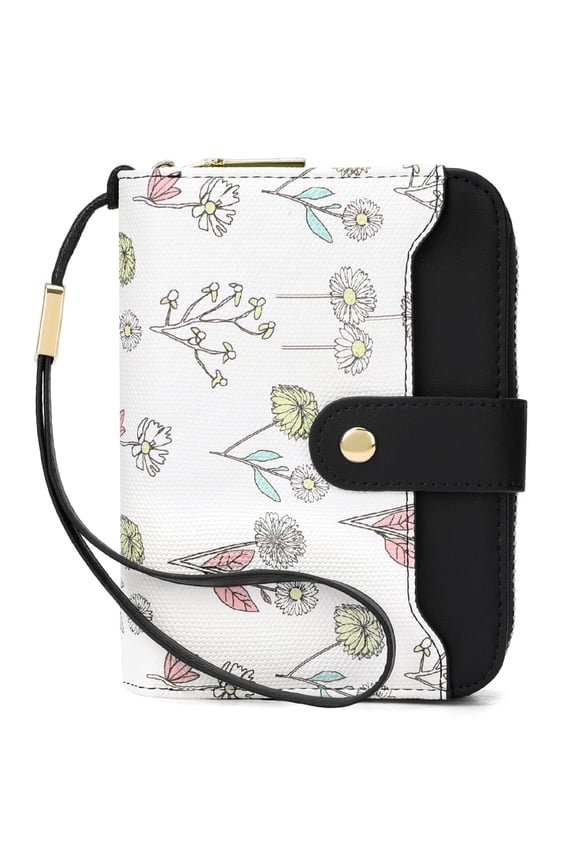Women Floral Flower Wallet Small Bifold Zipper Coin Pocket Purse RFID Credit Card Holder Purse with ID Windows