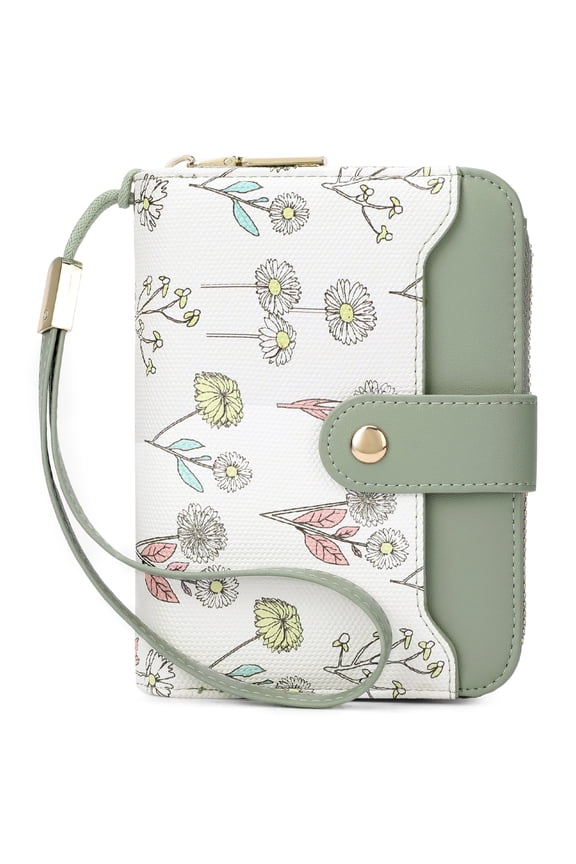 Women Floral Flower Wallet Small Bifold Zipper Coin Pocket Purse RFID Credit Card Holder Purse with ID Windows