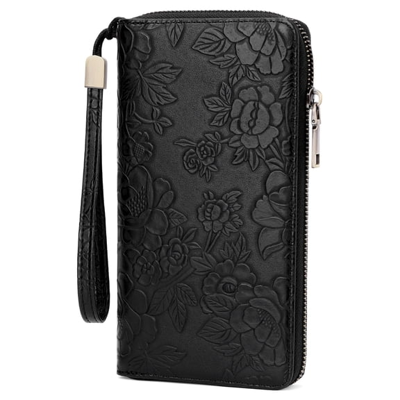 SENDEFN Womens Print Floral Wallet Leather Credit Card Holder Wallet RFID Wristlet Wallet for Women Ladies Clutch Long Purses