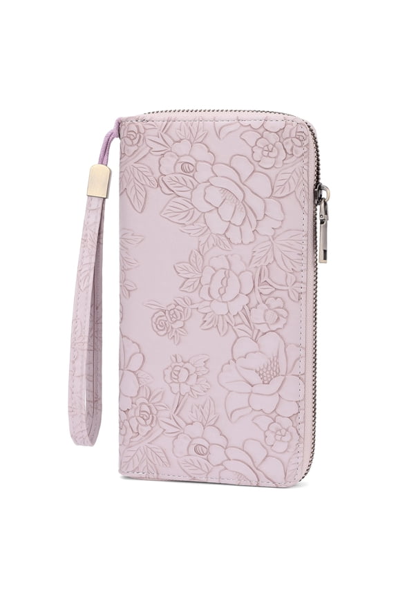 Womens Print Floral Wallet Leather Credit Card Holder Wallet RFID Wristlet Wallet for Women Ladies Clutch Long Purses