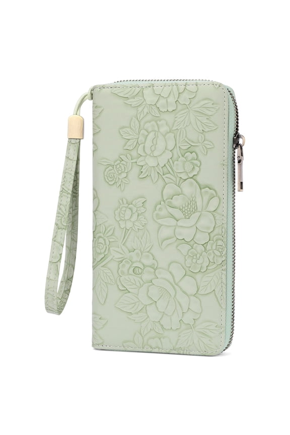 Womens Print Floral Wallet Leather Credit Card Holder Wallet RFID Wristlet Wallet for Women Ladies Clutch Long Purses