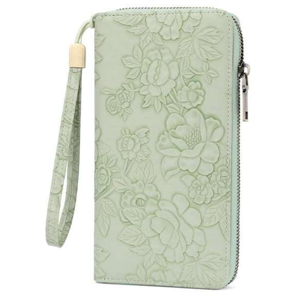 SENDEFN Womens Print Floral Wallet Leather Credit Card Holder Wallet RFID Wristlet Wallet for Women Ladies Clutch Long Purses