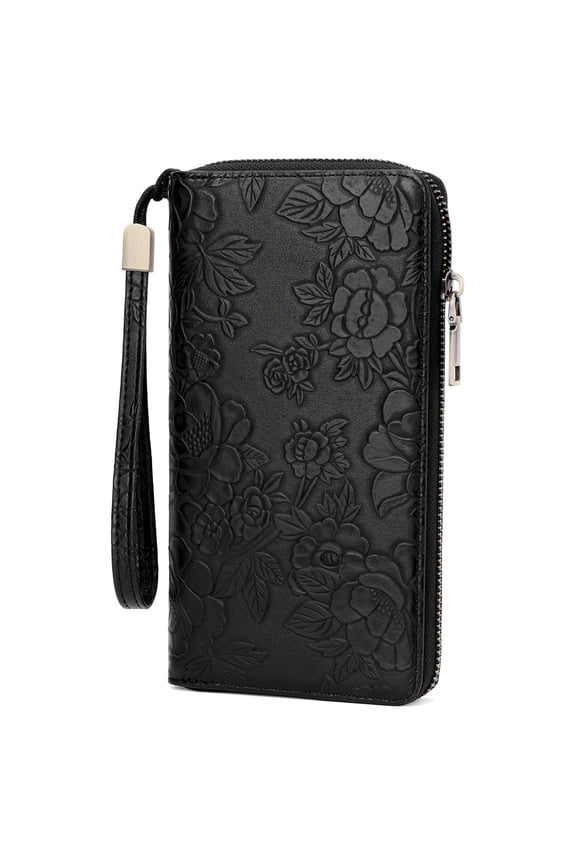 Womens Print Floral Wallet Leather Credit Card Holder Wallet RFID Wristlet Wallet for Women Ladies Clutch Long Purses