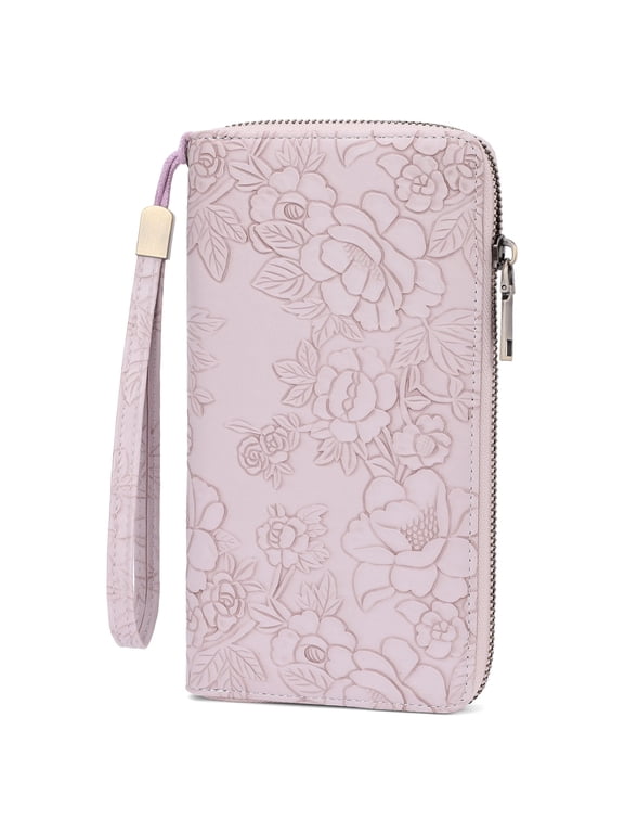 Womens Print Floral Wallet Vegan Leather Credit Card Holder Wallet RFID Wristlet Wallet for Women Ladies Clutch Long Purses