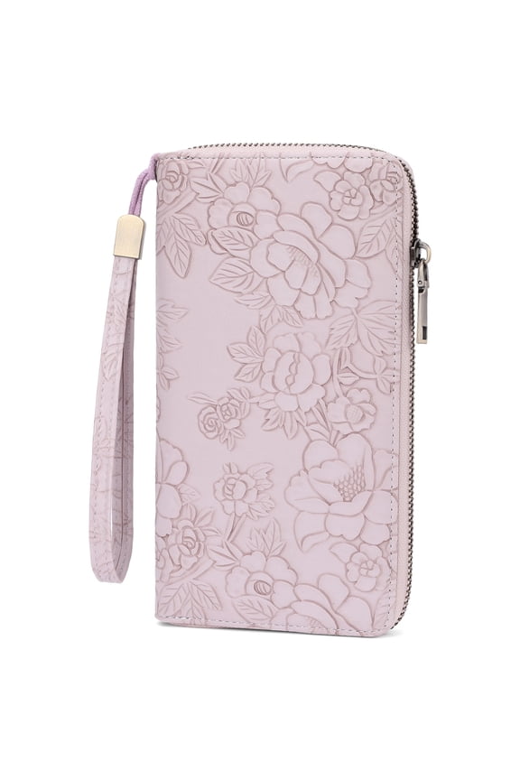 Womens Print Floral Wallet Leather Credit Card Holder Wallet RFID Wristlet Wallet for Women Ladies Clutch Long Purses