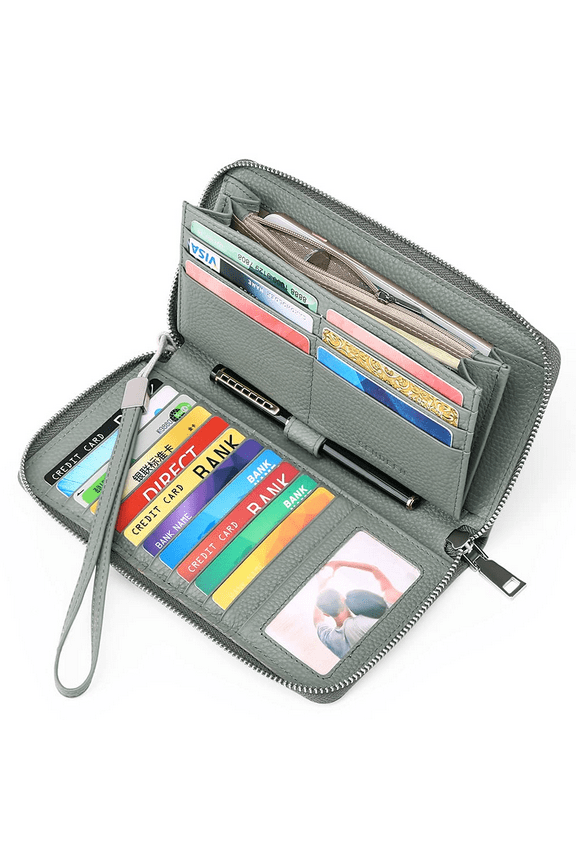 Wristlet RFID Blocking Women's Card Wallet, Gray Green