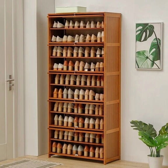 SENDERPICK 10-Tier Bamboo Shoe Storage Cabinet, 10 Tier 30 Pairs Freestanding Shoes Heels Sneakers Shelf Rack with Door for Entryway, Hallway, Closet, Living Room