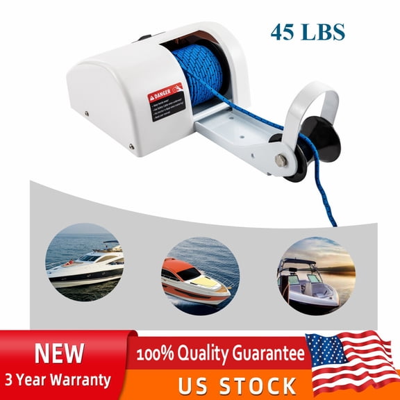SENDERPICK 12V Electric Anchor Winch for Boats - 100ft Nylon Rope, Wireless Remote Control, 45lbs Load Capacity, Easy Install & Durable Design