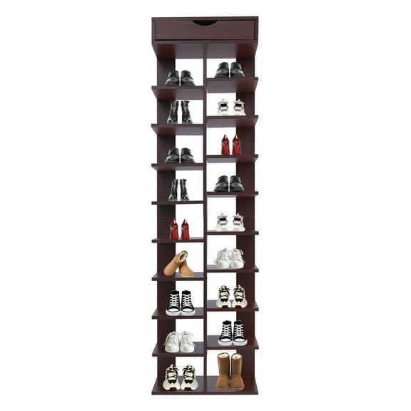 SENDERPICK 18-Compartment Shoe Rack 10-Tier Tall Vertical Shoe Organizer Wood Finish Entryway Shoe Cabinet