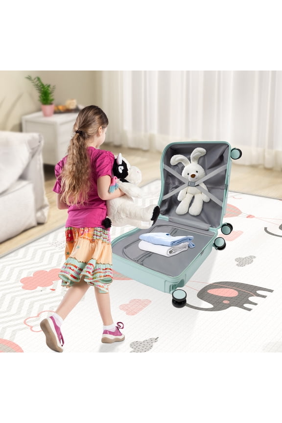 18" Ride-On Suitcase Trolley Luggage with Spinner Wheels Rolling Luggage with Password Lock Riding Luggage for Travel (Mint Green, 18")