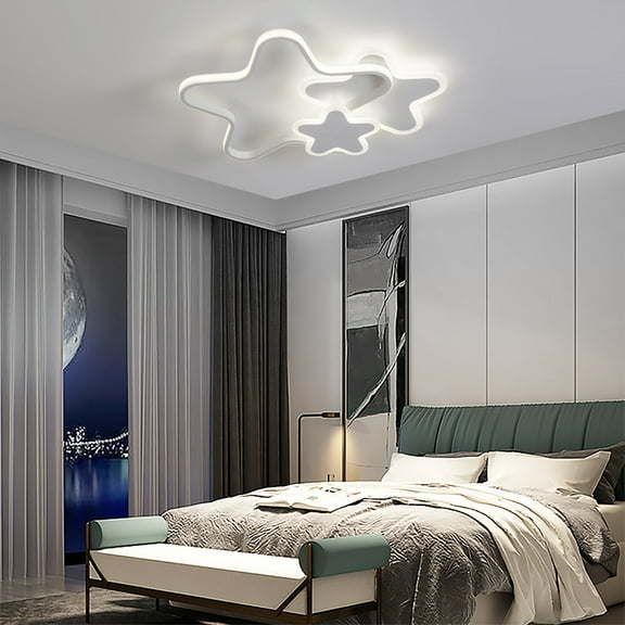 SENDERPICK 20 Inch Close to Ceiling Light Fixture, Modern Star Designed Flush Mount Dimmable LED Chandelier, Kids Bedroom Indoor Smart Lighting Fixture with Remote