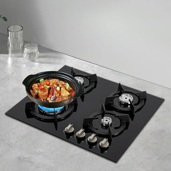 SENDERPICK 23Inch 4 Burner Built-In Lpg Gas Stovetop,Drop-In Gas Hob with Independent Control Knobs&Backfire Protection,Black Tempered GlassGas Cooktop
