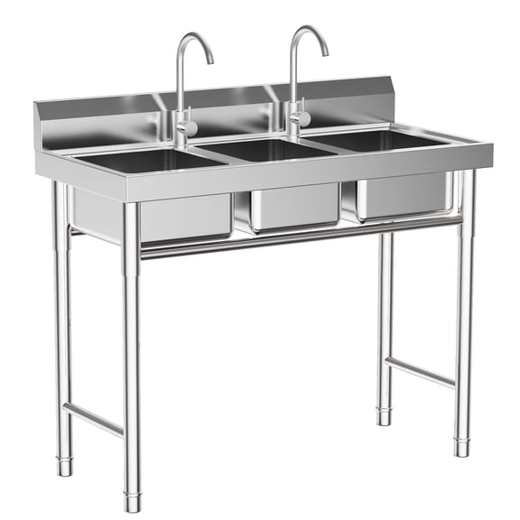 SENDERPICK 3-Compartment Stainless Steel Utility Sink Commercial Grade Laundry Tub Culinary Sink for Outdoor Indoor, Garage, Restaurant, Kitchen