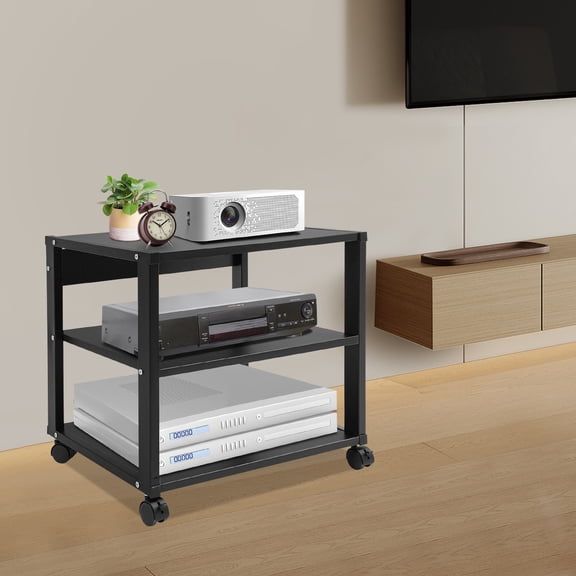 SENDERPICK 3-tier AV Media Stand TV Entertainment Center Stereo Components W/ Wheels Black,3-Tier Galvanized Steel AV Media Stand Black With Lockable Wheels
