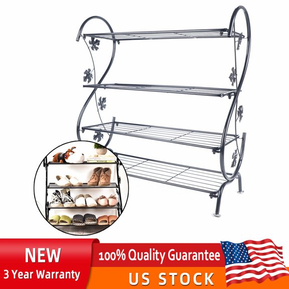 SENDERPICK 4-Tier Free Standing Shoe Racks, 4 Tier Black Metal Shoe Shelf with Adjustable Leveling Feet, Sturdy Shoe Organizer for Entryway, Closet