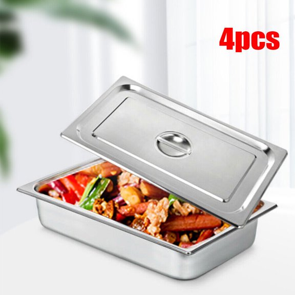 SENDERPICK 4Pcs Stainless Steel Steam Table Pans with Lids, 9L Capacity Stackable Food Container for Buffet Hotel Catering