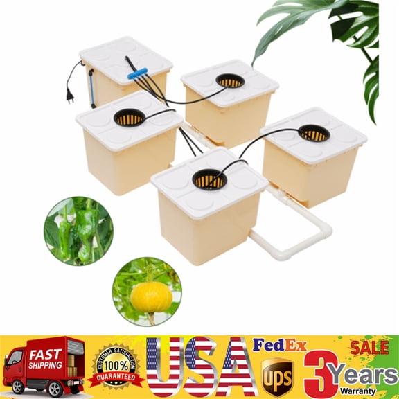 SENDERPICK 5 Bucket DWC Hydroponic Growing System, PP&UV Material Indoor Outdoor Drip Irrigation Kit with 11L Capacity Per Bucket, Complete Accessories Included for Vegetables Herbs Flowers