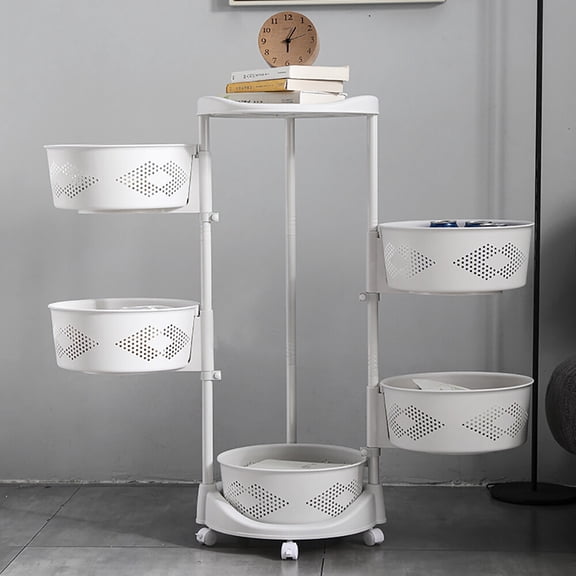SENDERPICK 5-Layer Fruit Vegetable Rack Holder with Wheels, Kitchen Cart with Storage Rotating Basket Fruit Vegetable Food Grocery Organiser Rack for Kitchen