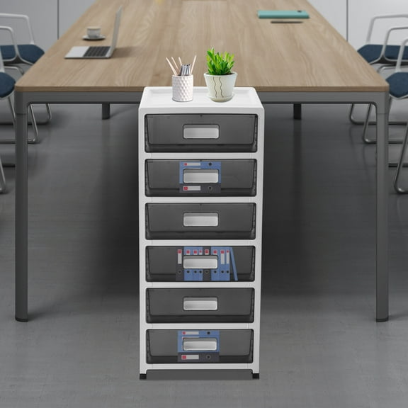 SENDERPICK 6-Drawer Storage Organizer with Tray Top, Plastic Rolling Storage Cart with Wheels Multi-functional Storage Drawer for Office, School, Home