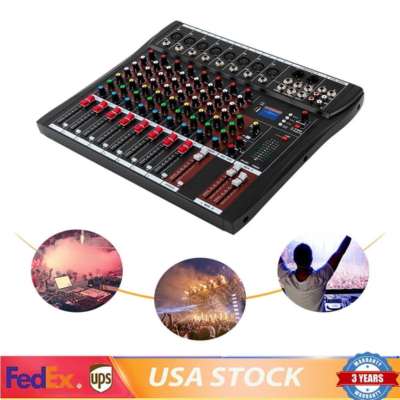 SENDERPICK 8 Channel Mixing Console Audio Mixer Bluetooth Digital USB MP3 Input 48V Phantom Power Stereo DJ Studio Audio Sound Mixer Console