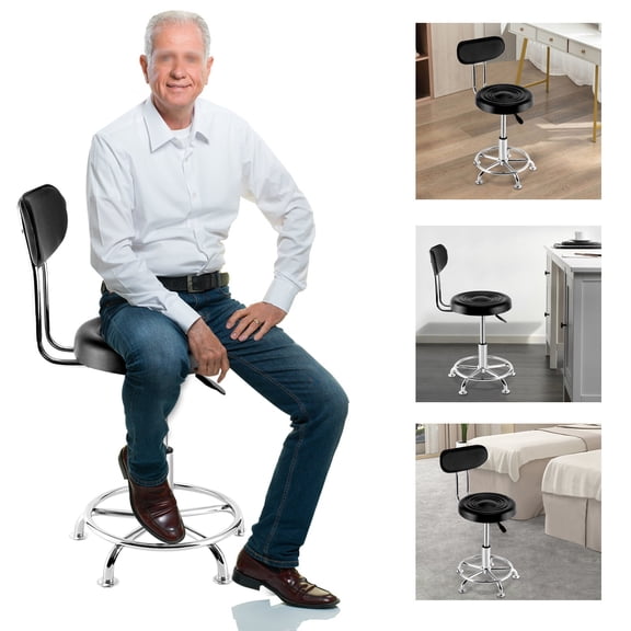 SENDERPICK Black Work Shop Stool Bench Hydraulic Chair Bar Adjustable With Back Footrest Load Capacity 330lbs for Bars, Homes, Offices