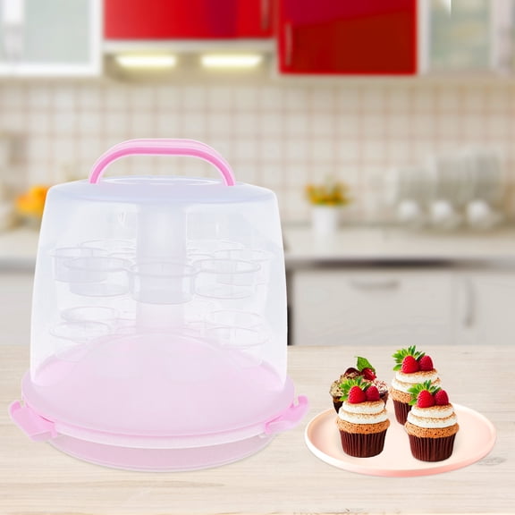 SENDERPICK Cake Carrier Stand, 3 Tier Portable 24 Cupcake Carrier Container, Plastic Cupcake Display Stand with Lid, for Muffins, Cookies